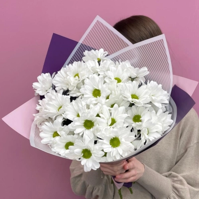 Букет «Весеннее настроение» – свежесть белых хризантем Барнаул Алтайский край Букет «Весеннее настроение» – свежесть белых хризантем Барнаул Алтайский край