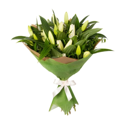 Нежный букет из лилий с фисташкой – элегантность в каждой детали Барнаул Алтайский край Нежный букет из лилий с фисташкой – элегантность в каждой детали Барнаул Алтайский край