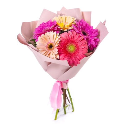 Яркий букет из 5 разноцветных гербер – солнечное настроение в подарок Барнаул Алтайский край Яркий букет из 5 разноцветных гербер – солнечное настроение в подарок Барнаул Алтайский край