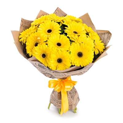 Пышный букет из 15 жёлтых гербер – как луч солнца в ваших руках Барнаул Алтайский край Пышный букет из 15 жёлтых гербер – как луч солнца в ваших руках Барнаул Алтайский край