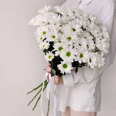 Букет «Ромашка» – 9 белоснежных хризантем в деревенском стиле Барнаул Алтайский край
