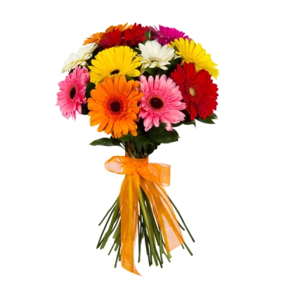 Букет малый «Мамба» – взрыв красок из оранжевых, лиловых и розовых гербер Букет малый «Мамба» – взрыв красок из оранжевых, лиловых и розовых гербер